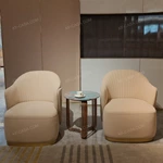 Beige Fabric L-Shape Sofa Set with Geometric Panel Craftsmanship & Fan-Shaped Quilting